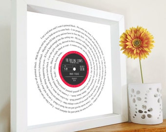 Vinyl Record Print Personalised Label -  gift wedding first dance, your song, anniversary romantic birthday song lyrics - Music