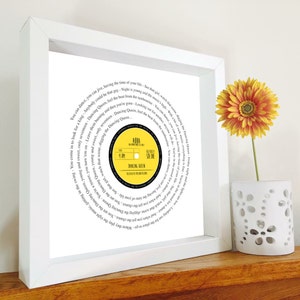 Music Gift - Vinyl Record lyrics framed print Personalised Label -  | Birthday | your song, anniversary romantic father's day gift
