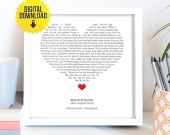 Digital Download | Any Song Lyrics | Your choice of colour scheme - Special song | Anniversary song | First Dance | Wedding gift
