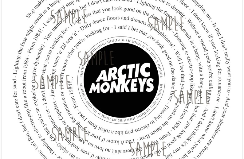 Arctic Monkeys Framed Song Lyrics Vinyl Record framed Etsy