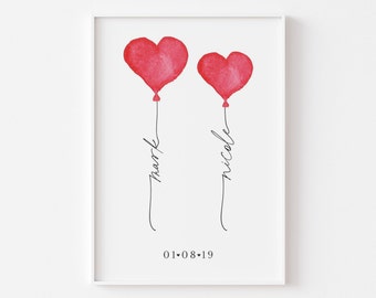 Palloncini d'amore / Senza cornice / Personalizzati / Regalo per la festa della mamma / Stampa per coppie / Regalo per lei Regalo per lui