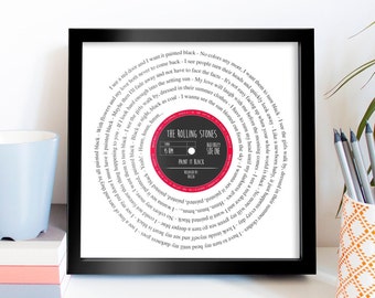 Vinyl Record Print Personalised Label -  gift wedding first dance, your song, anniversary romantic birthday song lyrics - Music