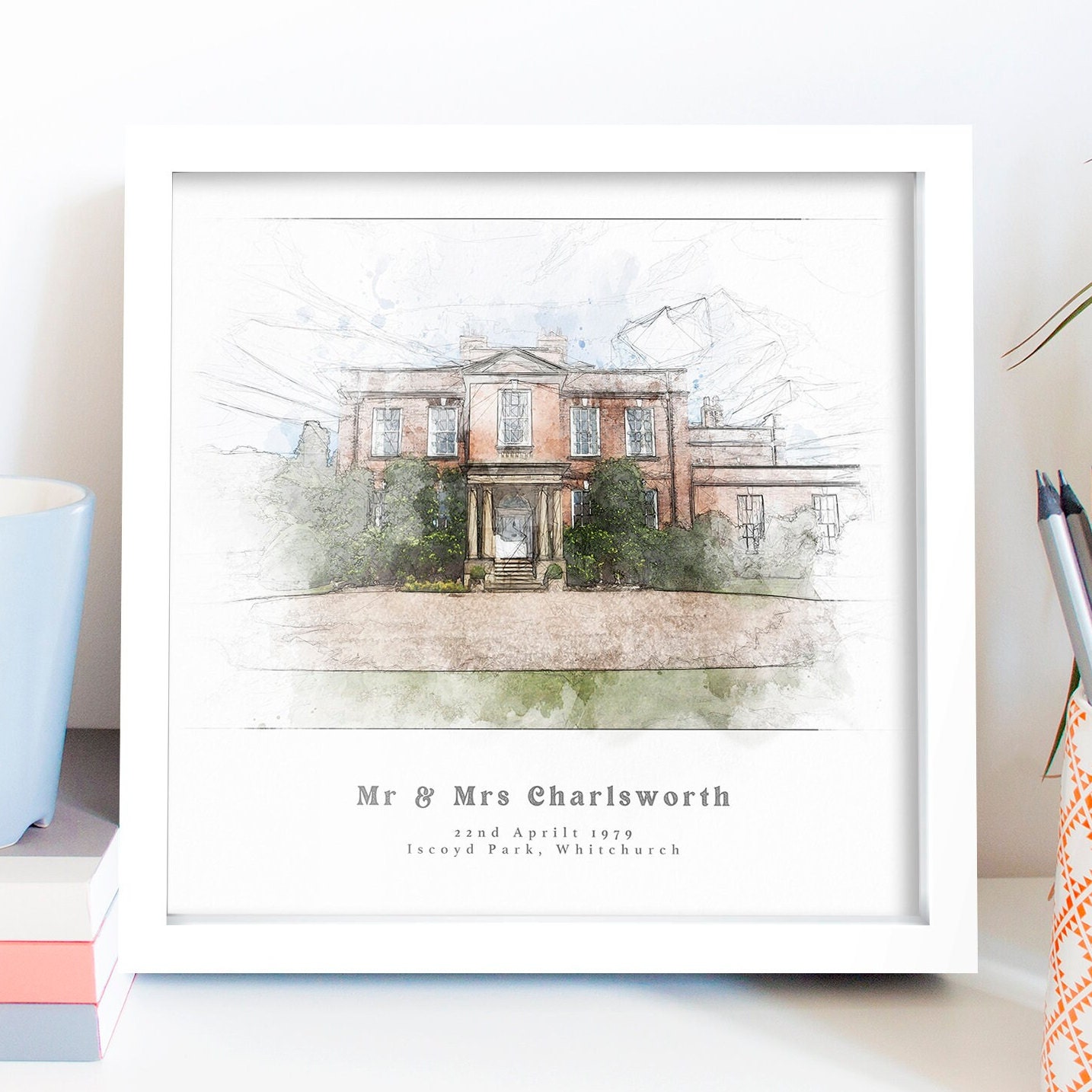 Bespoke Wedding Venue Sketch Print Portrait Personalised  Gift For The Couple | Personalised Gift / Personalised Gift
