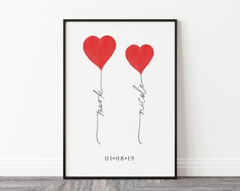 Love Balloons | Unframed | Personalised | Mother's Day Gift | Couples Print | Gift for Her Gift for Him Christmas
