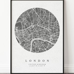 Personalised City Map Any Location Map Gift Map Wall Art Valentine's GiftValentine's Gift Christmas Grey