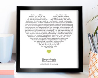 Any song framed song lyrics | Your choice of colour scheme - Special song | Anniversary song | First Dance | Wedding gift | Valentine's Gift