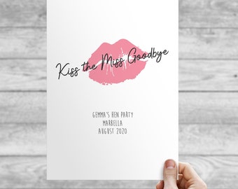 Framed or Unframed Personalised Kiss The Miss Goodbye Bachelorette Keepsake, Bachelorette Party Guestbook, Bride To Be Gift, Hen Party Game