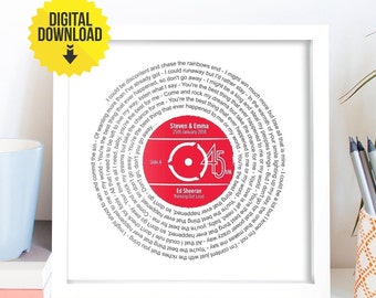 First Dance Gift / Personalised Record Lyrics Print / 1st Wedding Anniversary Gift / Any Song / Any Artist