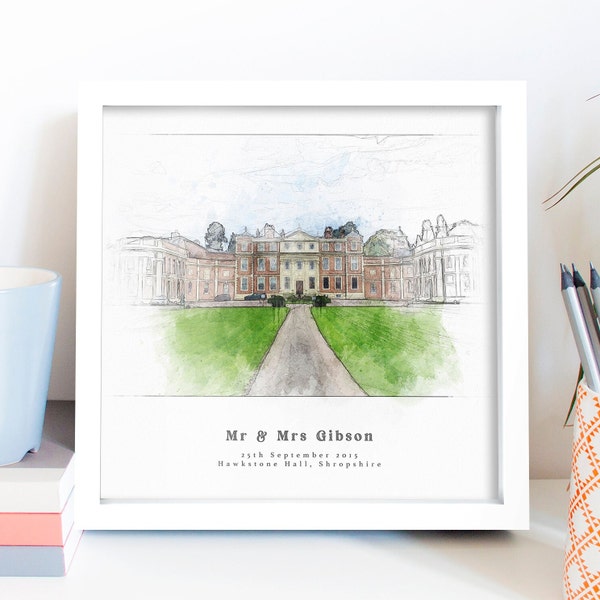 Bespoke Wedding Venue Portrait Watercolour Sketch Personalised Anniversary Wedding Gift For The Couple | Personalised Gift Christmas