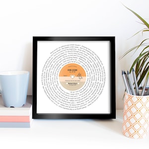 Personalised Lyrics Print / Record Print With Lyrics / Music Lover Gifts / Any Song / Any Artist Unframed