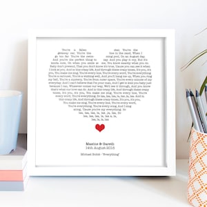 Personalised Song Words Anniversary Gifts, Lyrics in Heart, Any Artist / Any Song Wedding Anniversary Present Picture |  / Personalised Gift