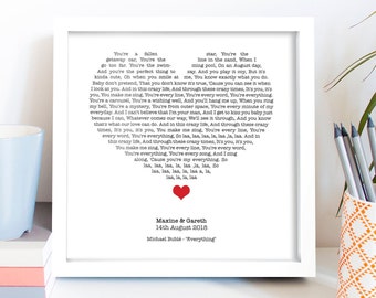 Personalised Song Words Anniversary Gifts, Lyrics in Heart, Any Artist / Any Song Wedding Anniversary Present Picture |  / Personalised Gift