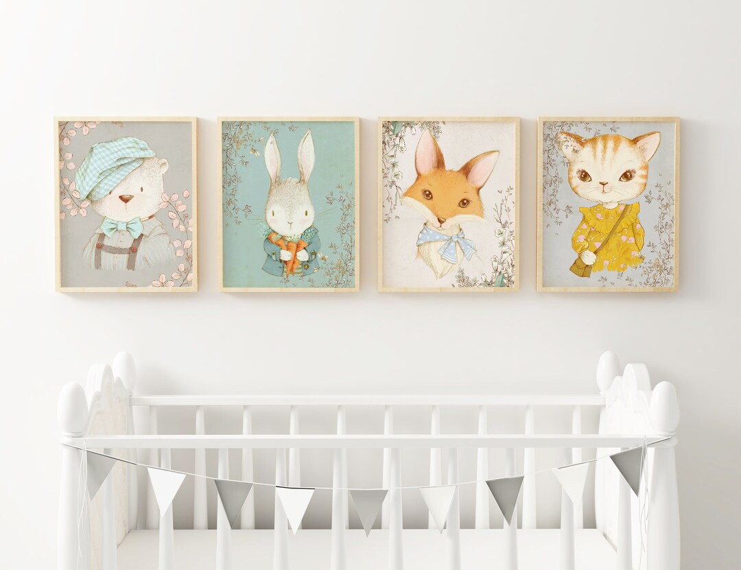 Digital Download Set of 4 Woodland Animals Nursery Decor , Cute Nursery ...