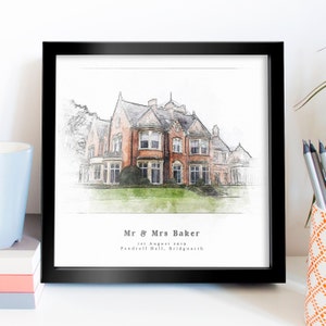 Bespoke Wedding Venue Portrait Watercolour Sketch Personalised Anniversary Wedding Gift For The Couple Personalised Gift Christmas image 3