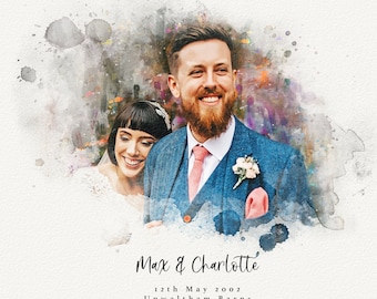 Watercolour Wedding Portrait, Painting from Photo, Wedding Illustration, Custom Wedding Print, Watercolour Couple Portrait, Wedding Gift