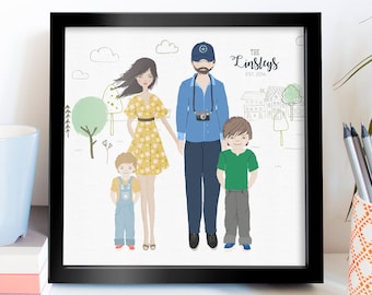 Custom portrait of family, Custom couple illustration, personalized portrait, Custom Family portrait illustration from photo | Mother's Day