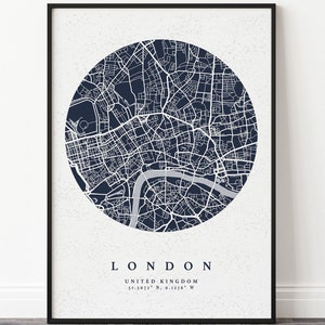 Personalised City Map Any Location Map Gift Map Wall Art Valentine's GiftValentine's Gift Christmas Navy