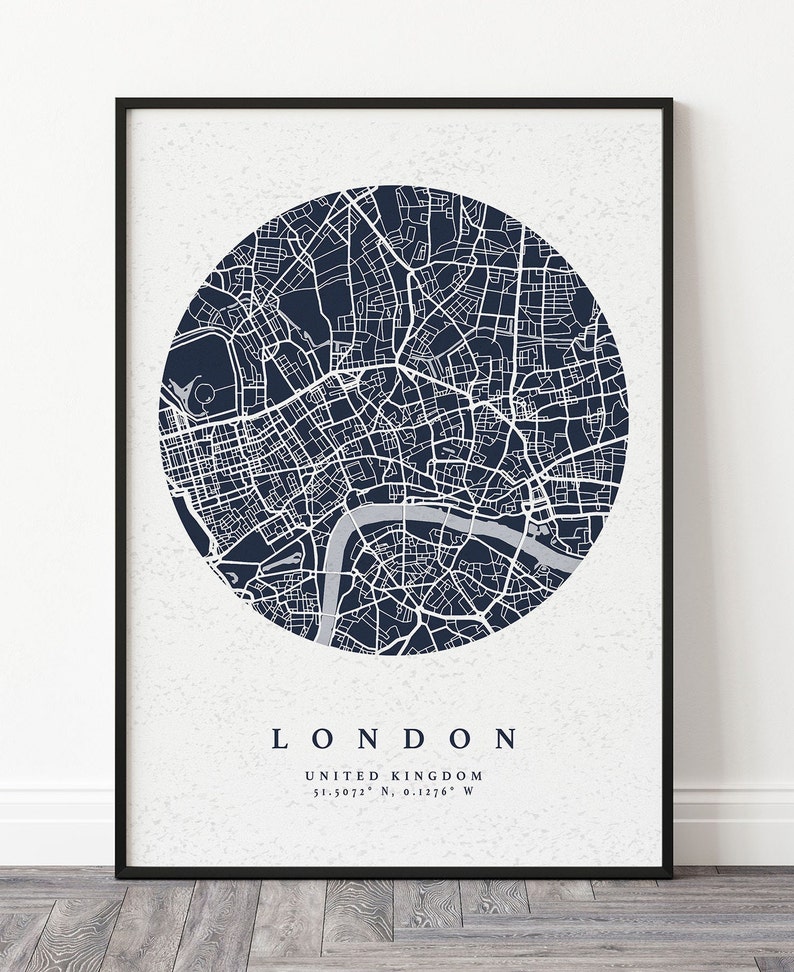 Personalised City Map Any Location Map Gift Map Wall Art Valentine's GiftValentine's Gift Christmas Navy