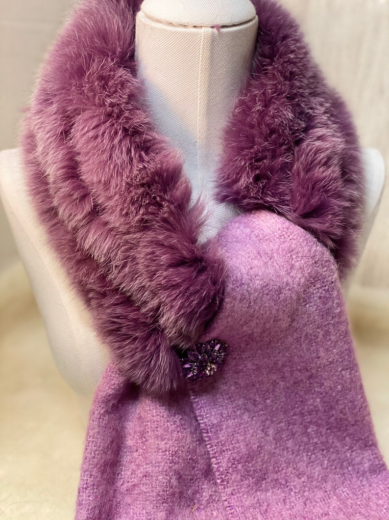Mohair collar scarf and real grape-colored fox fur The accessory that changes everything! unique creation
