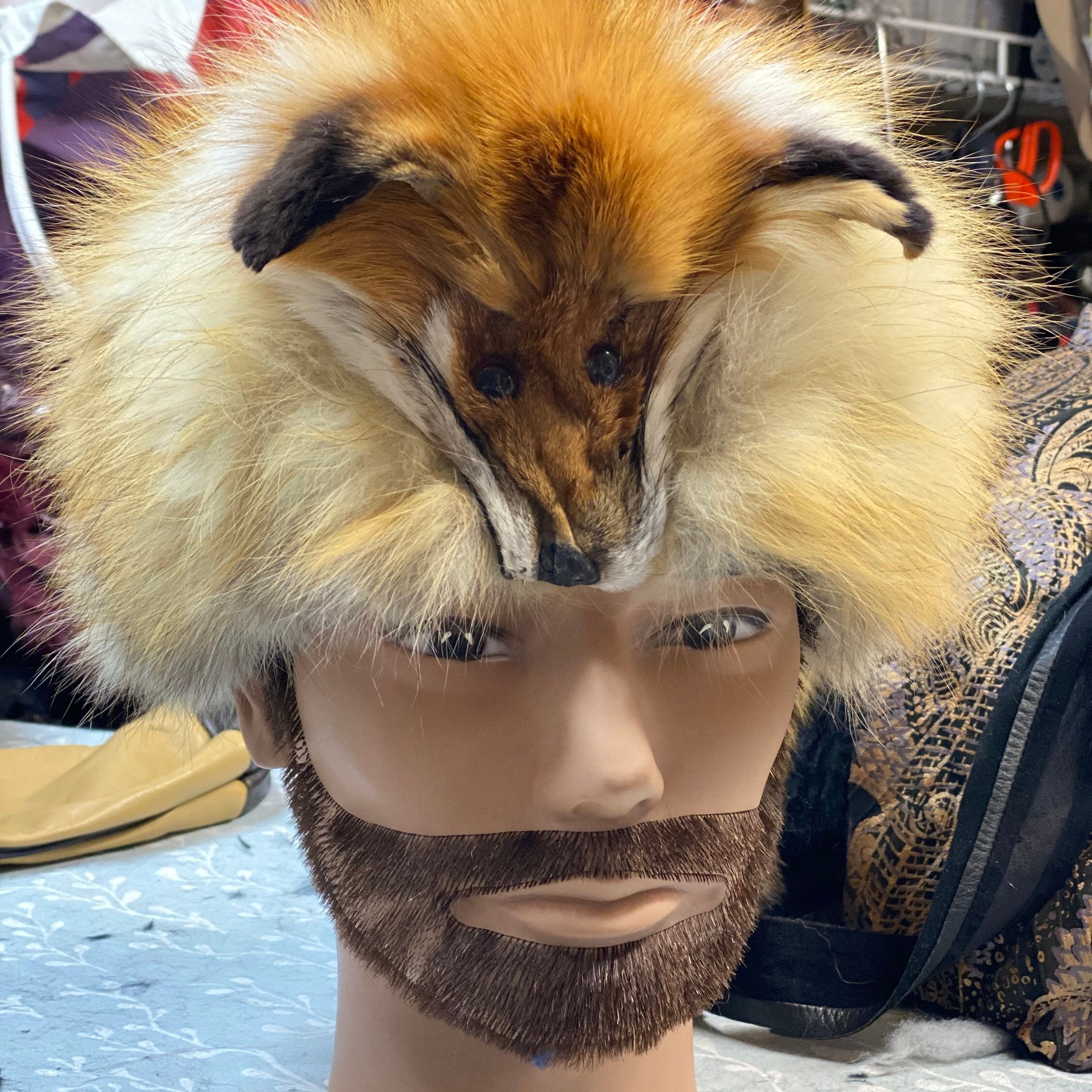 DAVY CROCKET Hat, Red Fox Fur Trapper Hat With Head and Tail, Dive