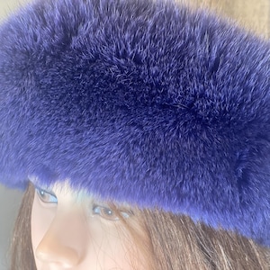 Purple FOX fur headband, recycled fur, adjustable head circumference with Velcro, size 22 to 24 inches. Nordic accessory