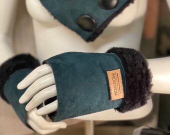 CUFFS fingerless gloves, open mittens, cuffs, very warm sheep fur, original accessory, Nordic fashion!