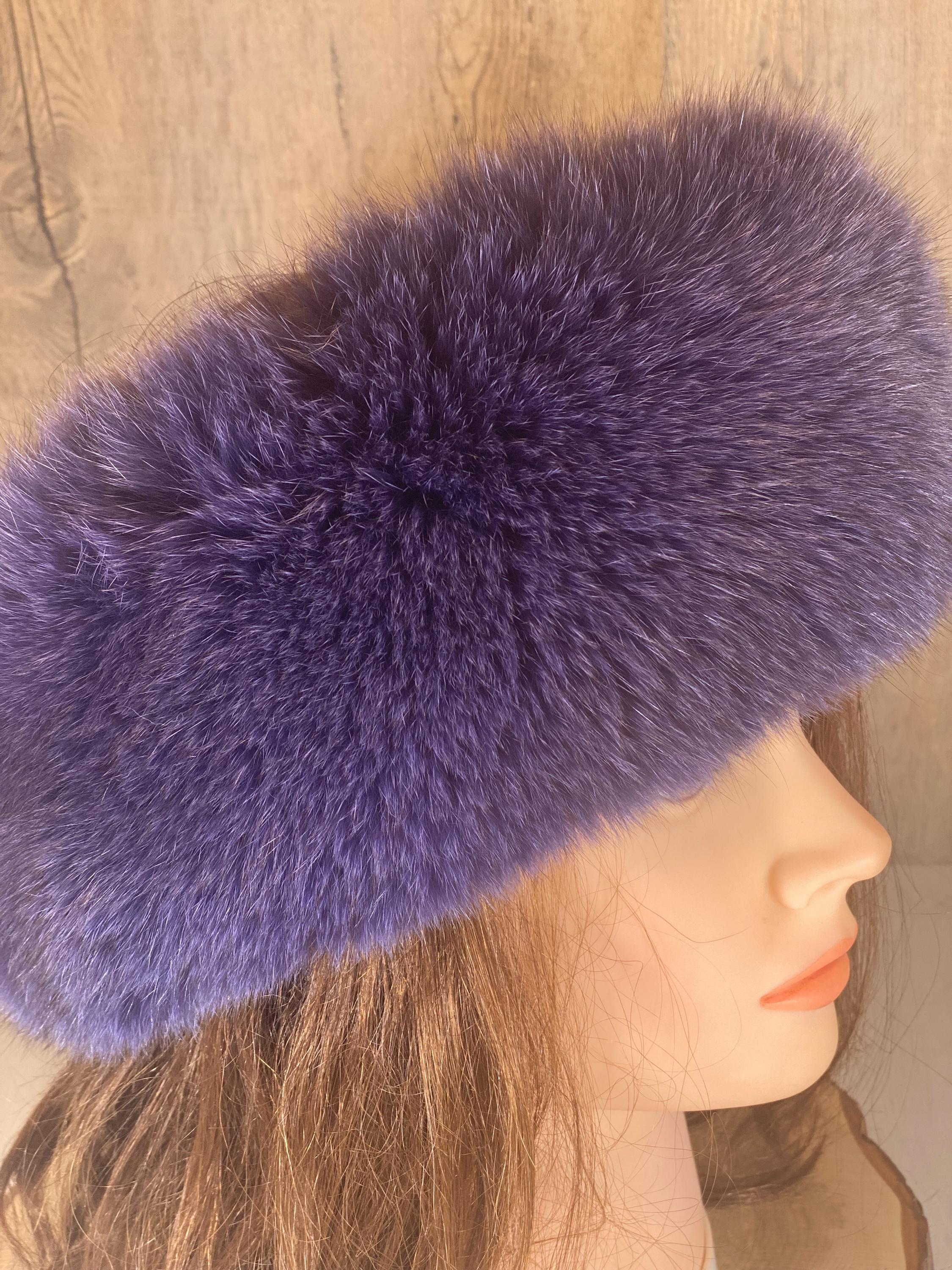 Purple FOX Fur Headband, Recycled Fur, Adjustable Head 