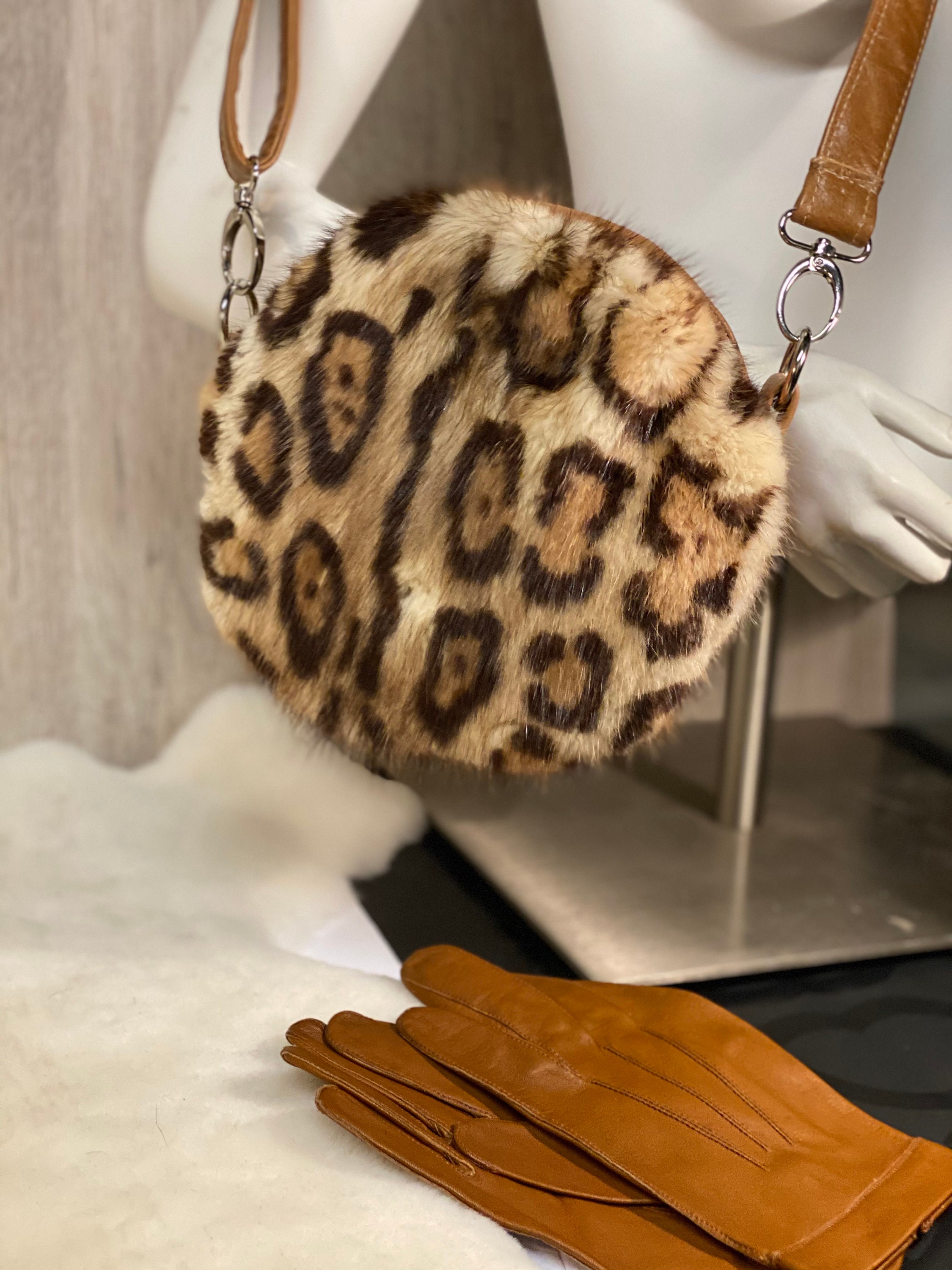 Circular Bag Round Bag Worn on the Shoulder Leopard Print Mink Fur Matching Leather Luxury Gift THE ESSENTIAL ACCESSORY Etsy