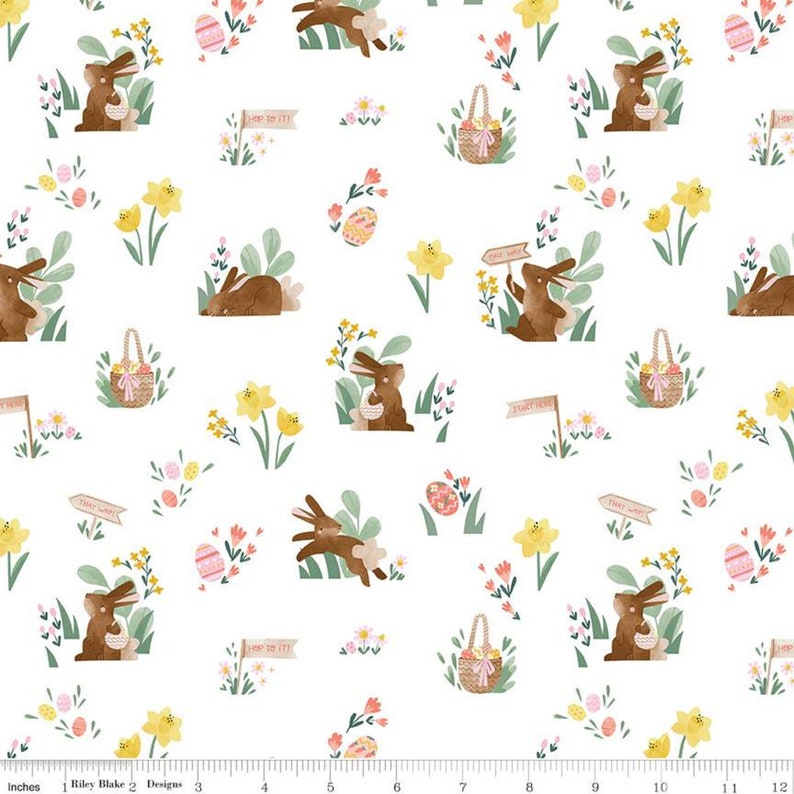 Sold by the yard Main White Riley Blake 100/% cotton fabric s Easter Egg Hunt C10270 WHITE