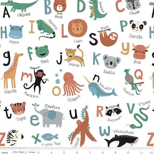 Riley Blake - Alphabet Zoo - Main White - C14090 WHITE - 100% cotton fabric - Last yard!