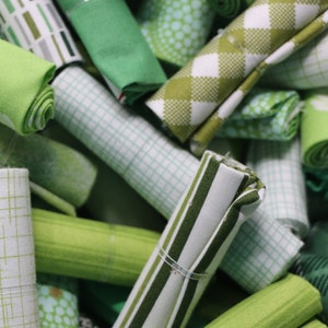 Bits and Pieces Surprise - HALF DOZEN - Shades of Green - Bundle of Six - Scraps - Sizes vary from 6 x 10 - 12 x 13 - 100% cotton fabric