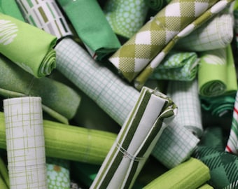 Bits and Pieces Surprise - HALF DOZEN - Shades of Green - Bundle of Six - Scraps - Sizes vary from 6 x 10 - 12 x 13 - 100% cotton fabric