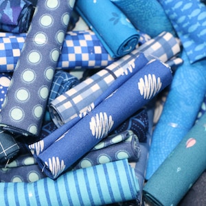 Bits and Pieces Surprise - HALF DOZEN - Shades of Royal/Bright Blue - Bundle of Six - Scraps - Sizes from 6 x 10 - 12 x 13 - 100% cotton