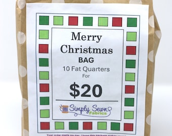 10 Fat Quarters CHRISTMAS Bag - CHRISTMAS - 10 FQs - 100% cotton fabric - (18 x 21)