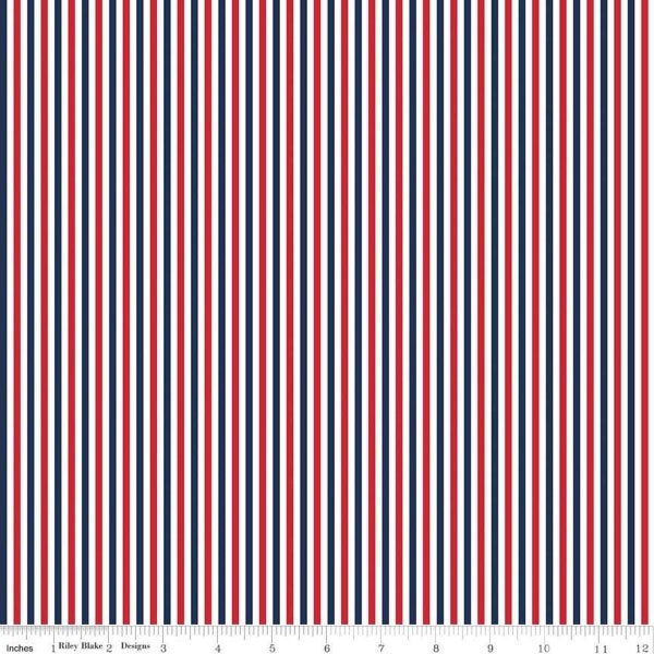SALE - Riley Blake - Stripe 1/8 Inch - Red/White/Blue - C495 PATRIOTIC - 100% cotton fabric - Sold by the yard(s)