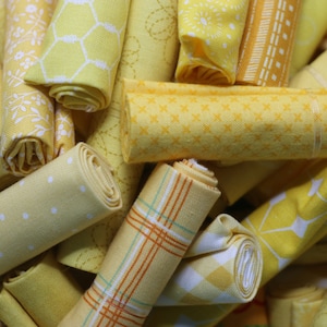 Bits and Pieces Surprise - HALF DOZEN - Shades of Yellow/Gold - Bundle of Six - Scraps - Sizes from 6 x 10 - 12 x 13 - 100% cotton fabric