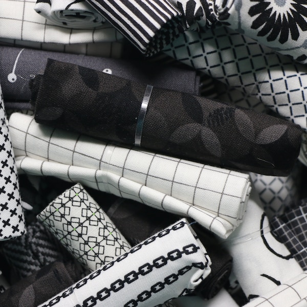 Bits and Pieces Surprise - HALF DOZEN - Black and White - Bundle of SIX - Scraps - Sizes vary from 6 x 10 - 12 x 13 - 100% cotton fabric