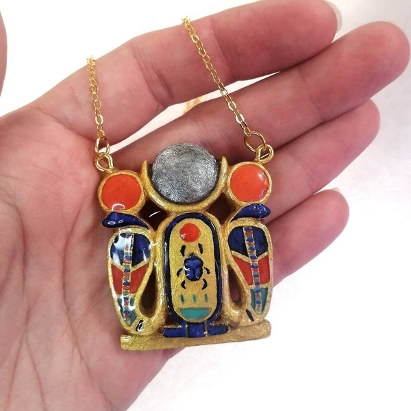 King Tutankhamun Resin Jewelry Necklace Handmade Pectoral Replica with Pharaohs Cartouche