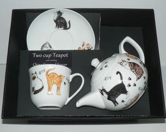 Cats Teapot cup and saucer gift boxed