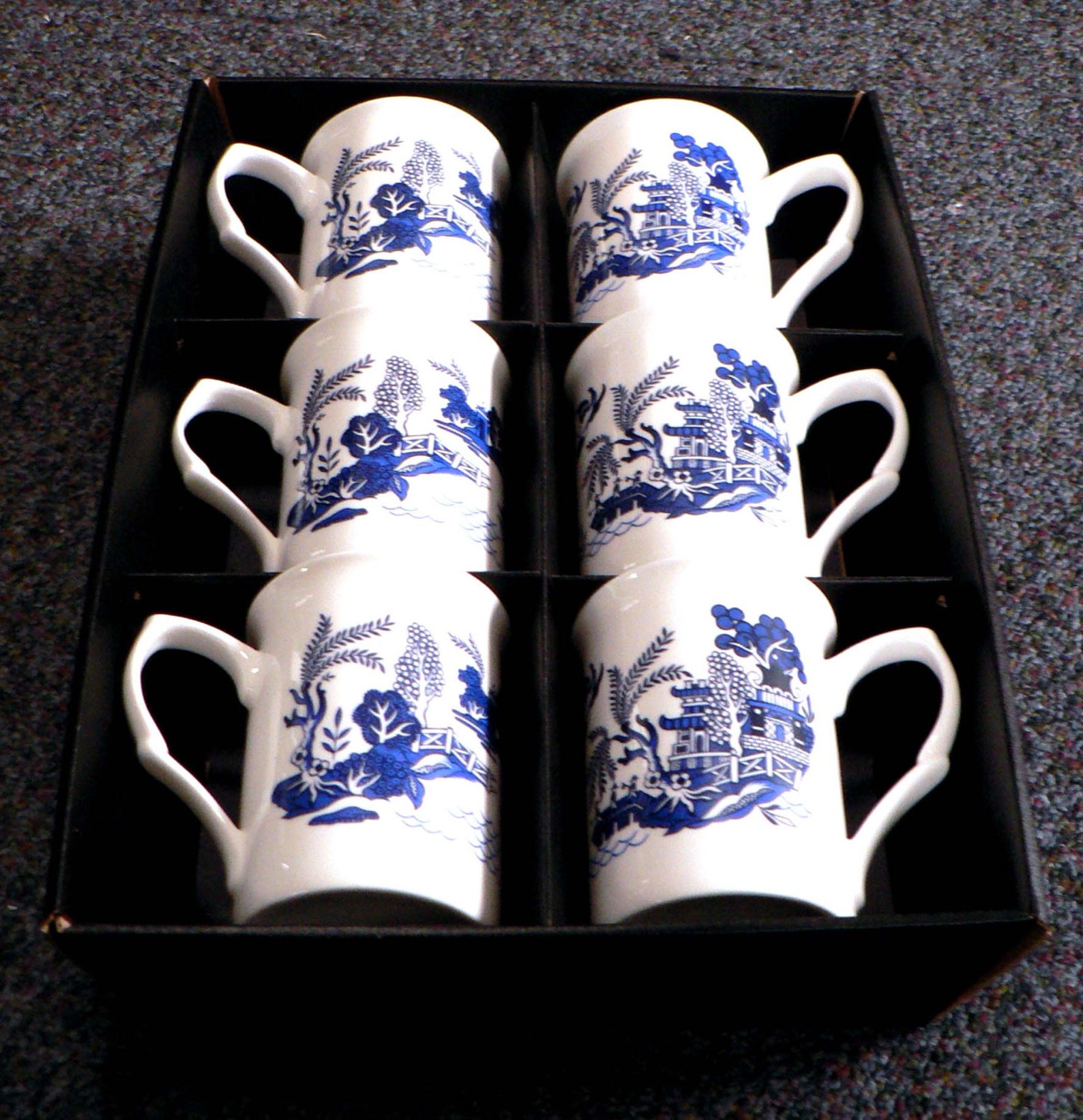 Blue Willow Pattern Bone China Mugs Set of 6 Gift Boxed 10oz Etsy UK
