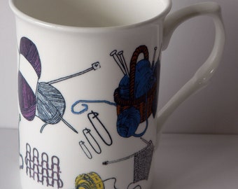 Knitting design wool needles mug. Our own unique Knitting design all round mug