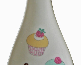 Cupcake porcelain Spoon. Large kitchen utensil rest