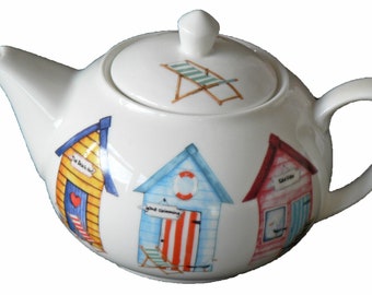 Beach hut Design one Cup teapot. Ceramic teapot for just 1 Person