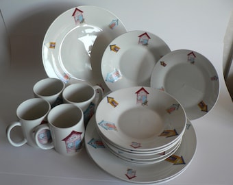 Beach huts 16 piece dinner set.Dinner service. Beach huts tableware