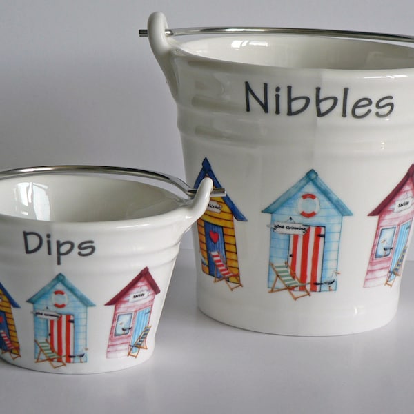 Beach Hut Ceramic buckets perfect for tapas dishes nibbles & dips 2 sizes