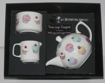 Cupcake, fairycake Teapot Milk and Sugar set in gift box