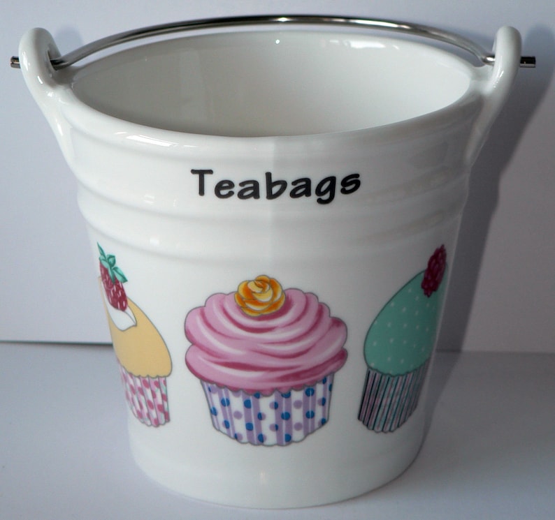 decorated with cupcake fairy cake choice of 2 sizes Cupcake teabag tidy Bucket