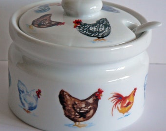 Chicken ceramic preserve jar with ceramic spoon