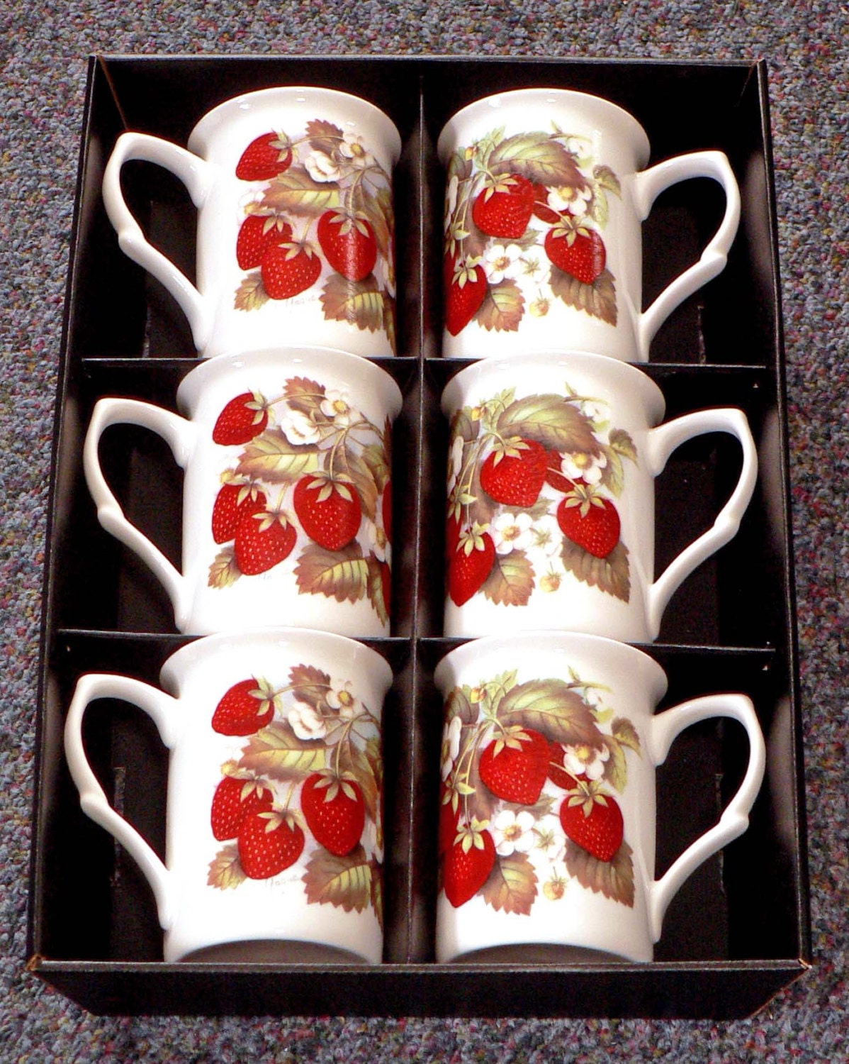 Strawberry Bone China Mugs Set of 6 Gift Boxed Matching Mugs Etsy UK