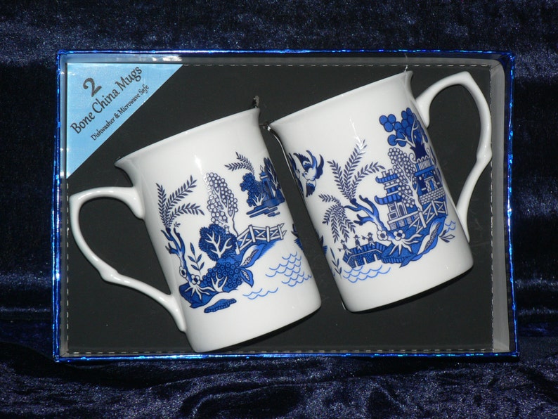 Blue Willow Bone China Mugs Set of Two Gift Boxed Etsy UK